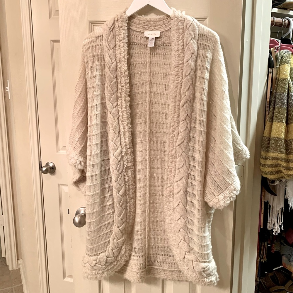 Chico’s Open Knit Knee-Length Cardigan